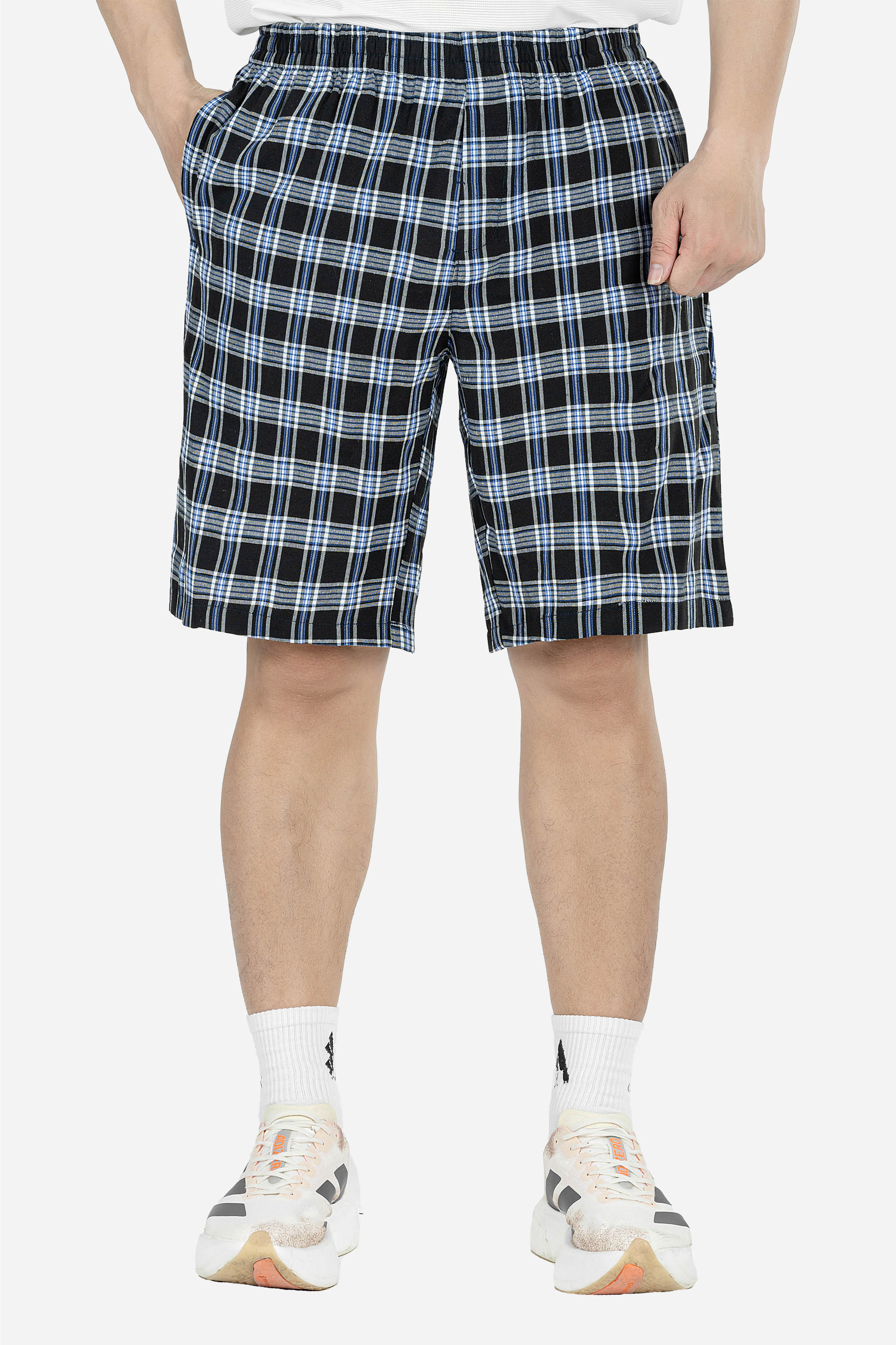 Quần Soọc Kẻ Caro Nam Trung Niên ANCHI Chất Liệu Cotton Dáng Suông Dài Qua Gối Màu Đen Xanh