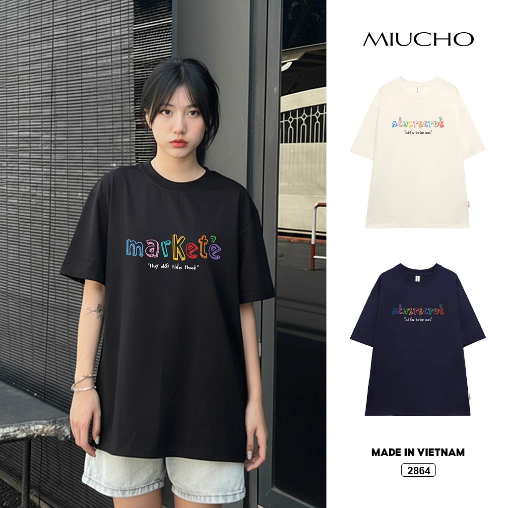 Áo thun form rộng Miucho Club chất vải co giãn thoáng mát thoải mái basic dễ phối in typography 2864