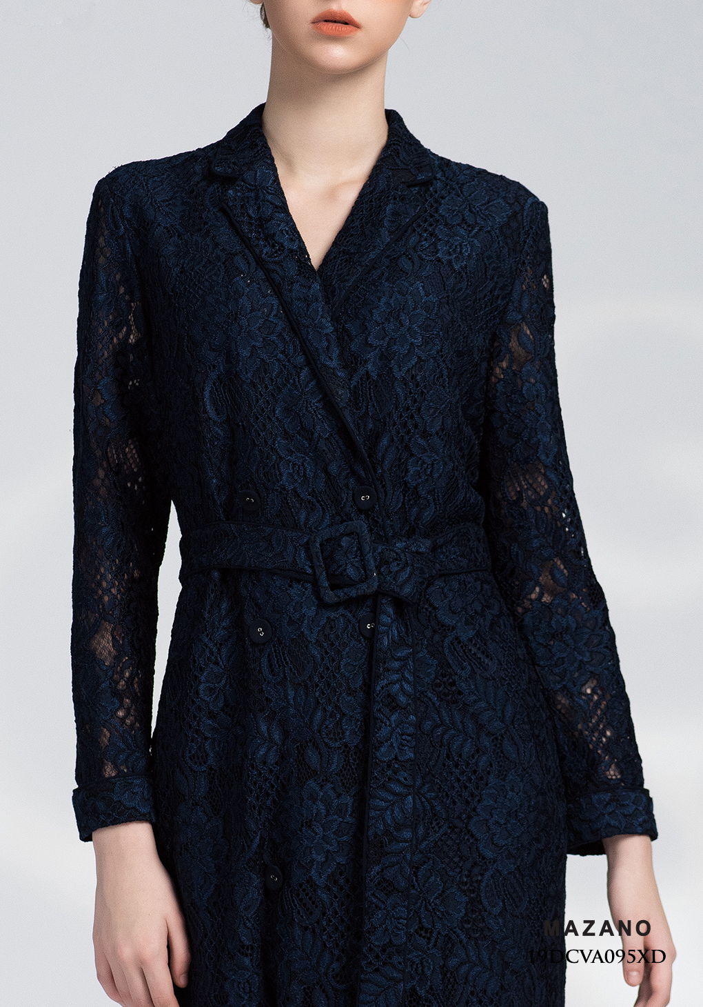 Đầm ren xanh cổ Vest thắt đai_thumbnail_4