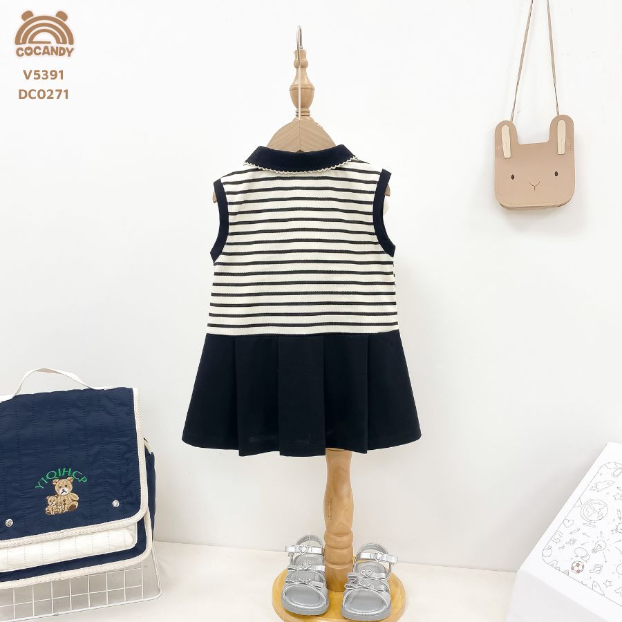 Váy cộc kẻ ĐEN sát nách polo xếp ly_thumbnail_1