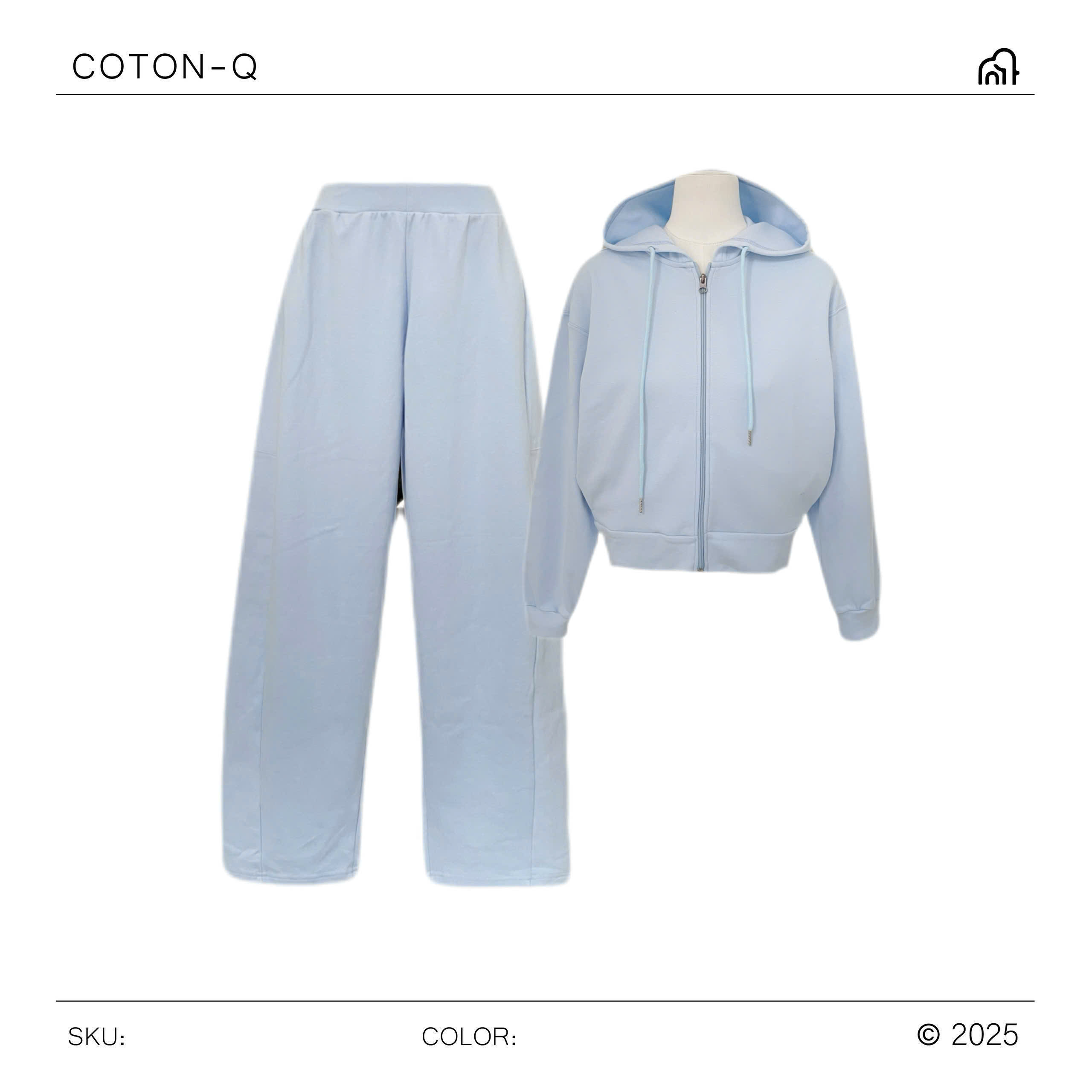 HJ115 Set áo khoác có nón + quần thun dài ( XANH TRỜI )