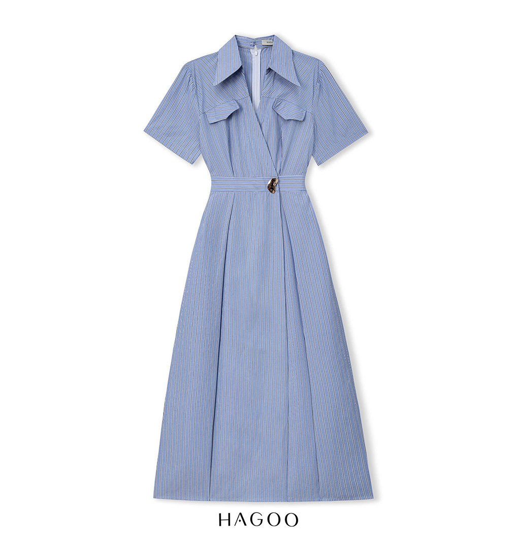 Váy sơ mi vạt chéo khuy trang trí HAGOO_thumbnail_9