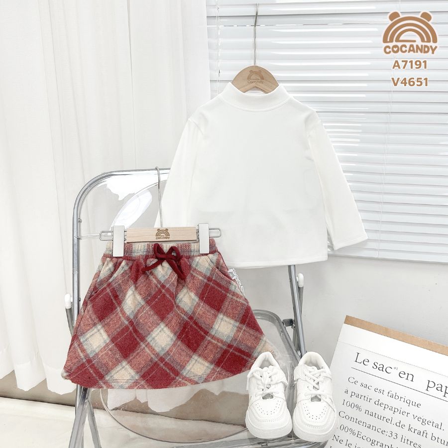 Váy chữ A caro BE ĐỎ