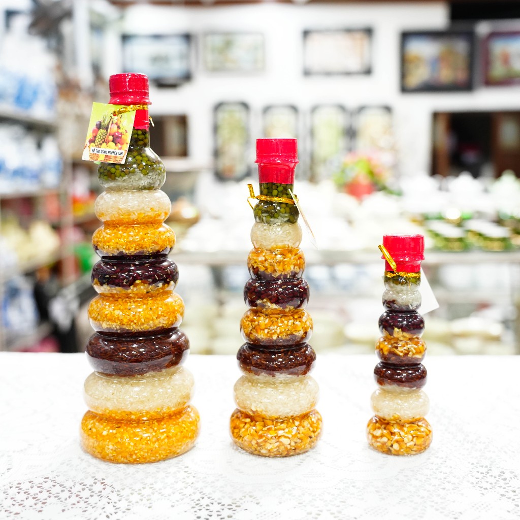 Chai ngũ cốc muối ngũ sắc của ăn của để bày ban thờ