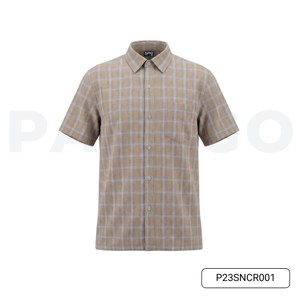 Áo sơ mi nam trung niên PAPAGO tay ngắn lai ngang vải đũi kẻ sọc caro - P23SNCR001_thumbnail_15