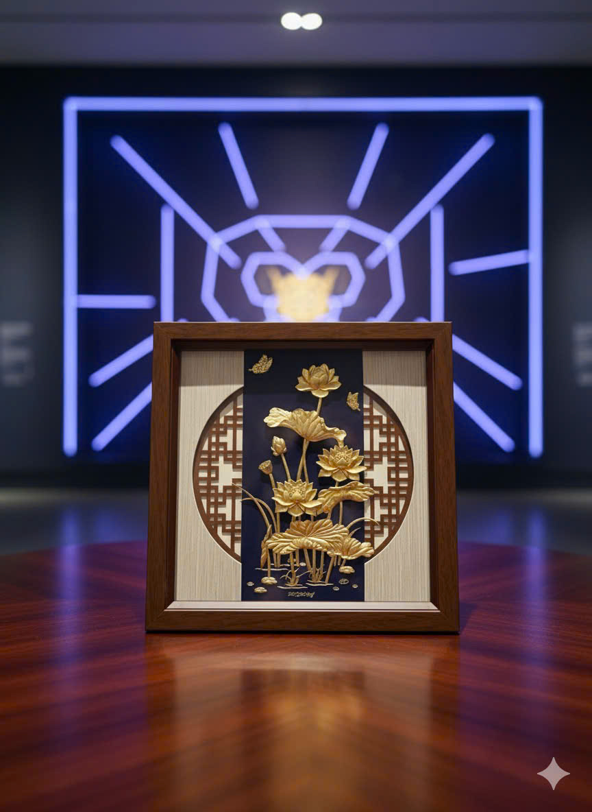 Tranh hoa sen mạ vàng 24k KT 60CM X 60CM 