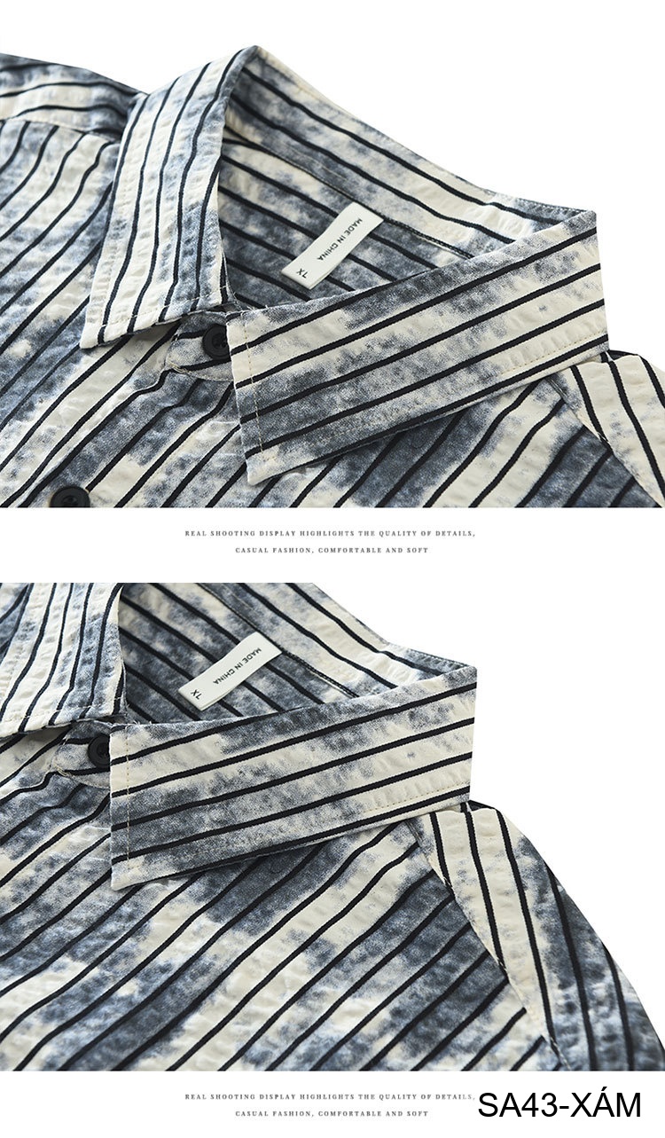 SA43 - Áo sơ mi nam tay ngắn sọc dọc phong cách streetwear, chất cotton thoáng mát, dáng rộng thoải mái_thumbnail_17
