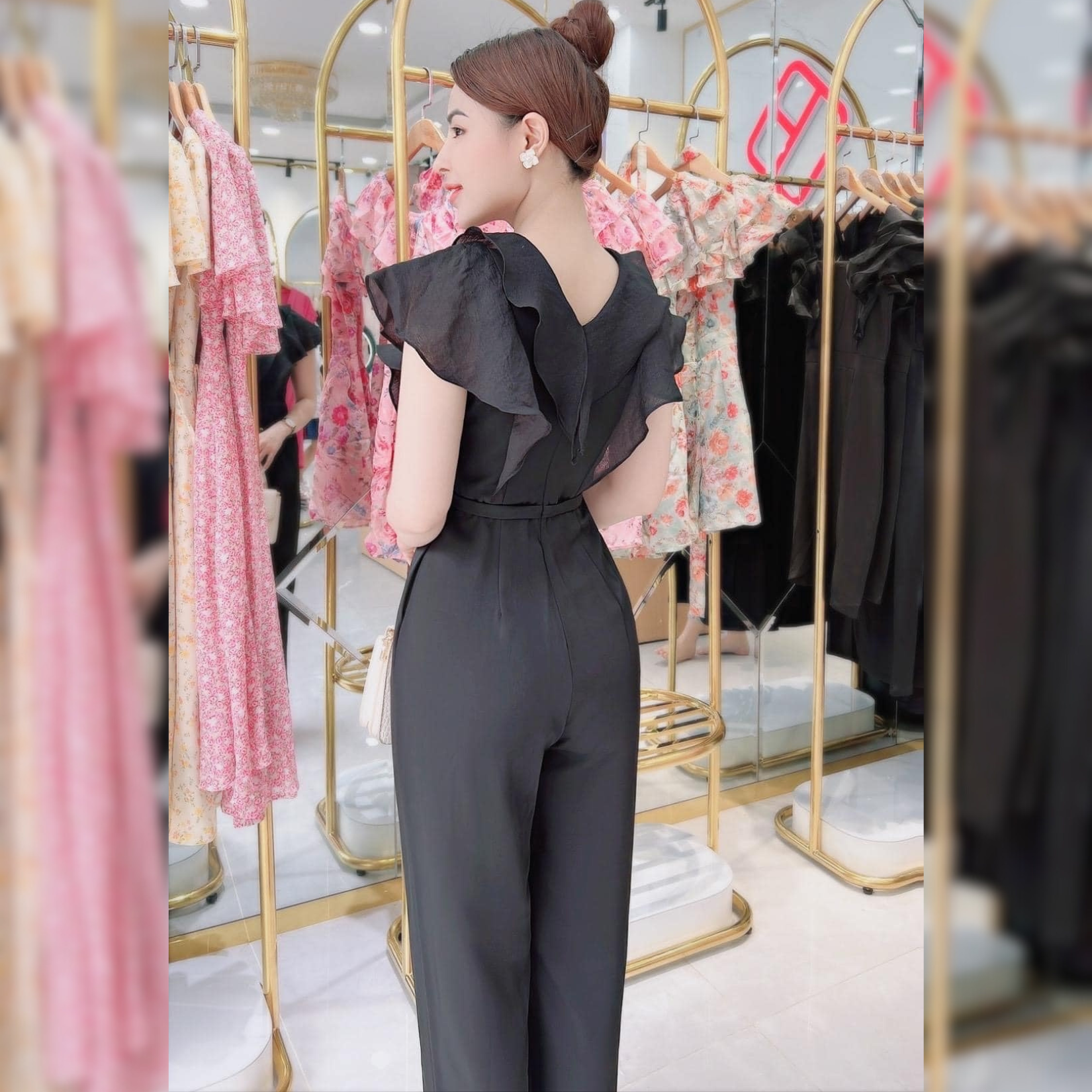 Jumpsuit cổ V phối bèo vai đính Belt_thumbnail_3
