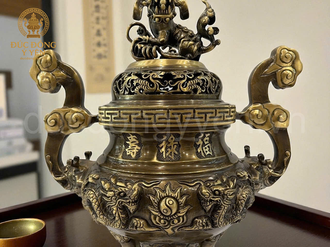 Bộ ngũ sự cao 50 cm làm màu 2 công nghệ đúc đồng vàng thau_thumbnail_3