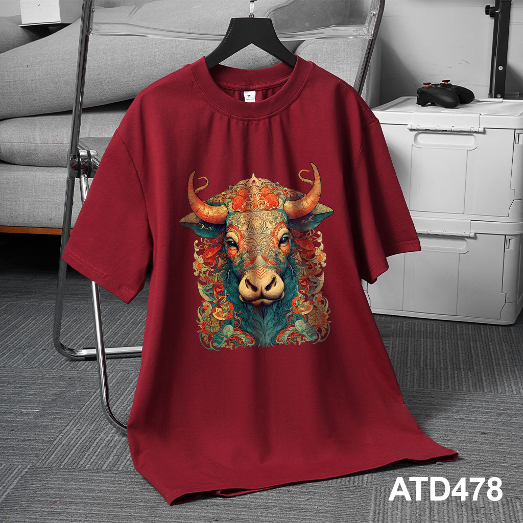 Áo thun nam form rộng 12 con giáp tuổi Sửu ATD478 Miucho Iconic cotton cổ tròn in graphic_thumbnail_5