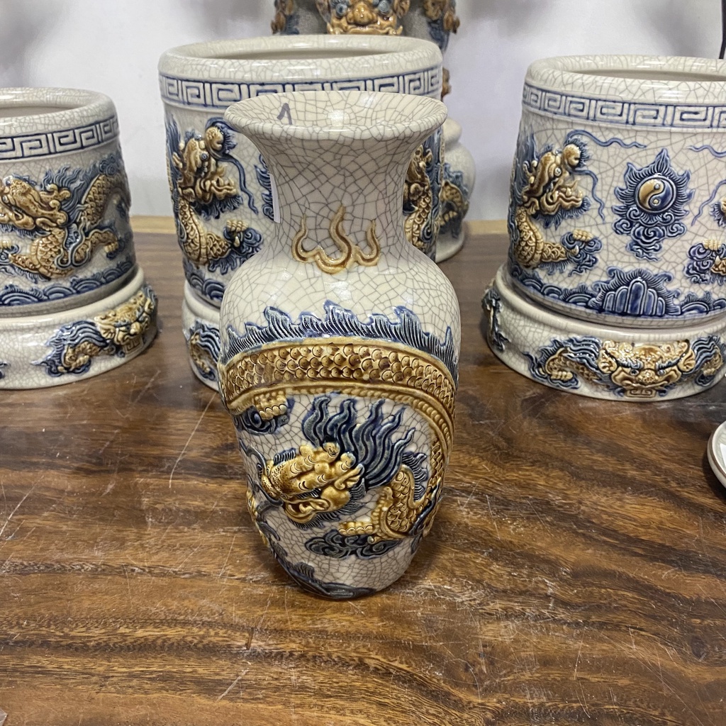 Lọ Hoa Thờ Cúng Lượn Chim Công Hoa Đào - Tài Lộc Phú Quý 26cm, 32cm- Men Rạn Gốm Sứ Bát Tràng