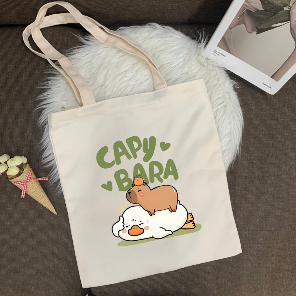 Túi tote in hình Capybara Cute - Túi vải canvas kích thước 33x37cm đựng vừa A4  và laptop - TOTE10_thumbnail_8