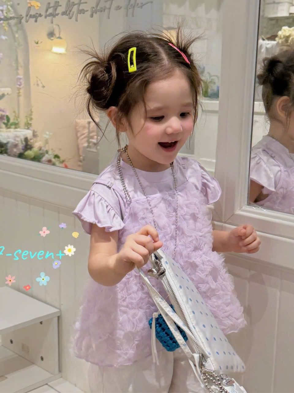 H182 - Set 2 chi tiết áo tay bướm màu tím mix 2 dây voan hoa tím hãng Seven