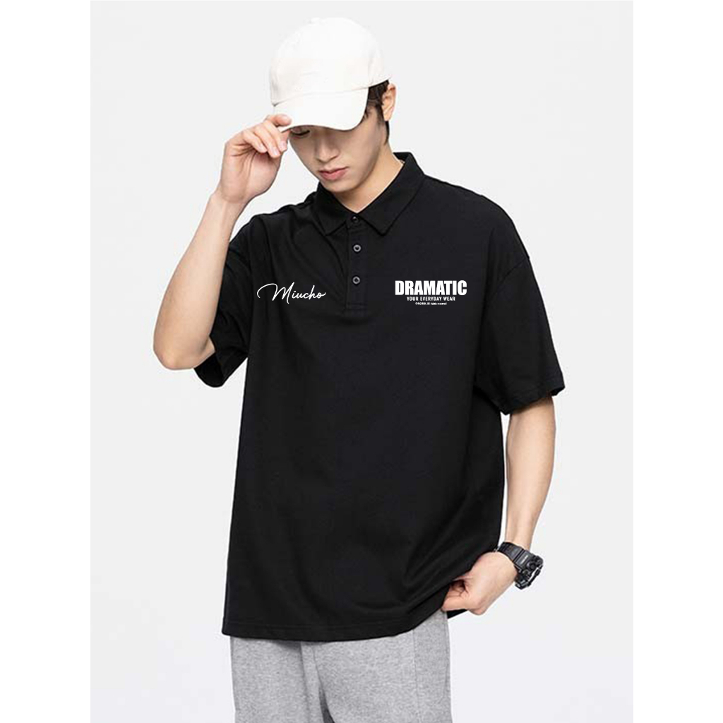 Áo polo nam form rộng PLD287 Miucho Man cotton cổ trụ in typography_thumbnail_5