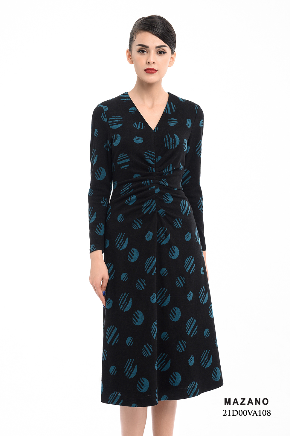 Đầm len xanh họa tiết nhún thân cách điệu_thumbnail_2