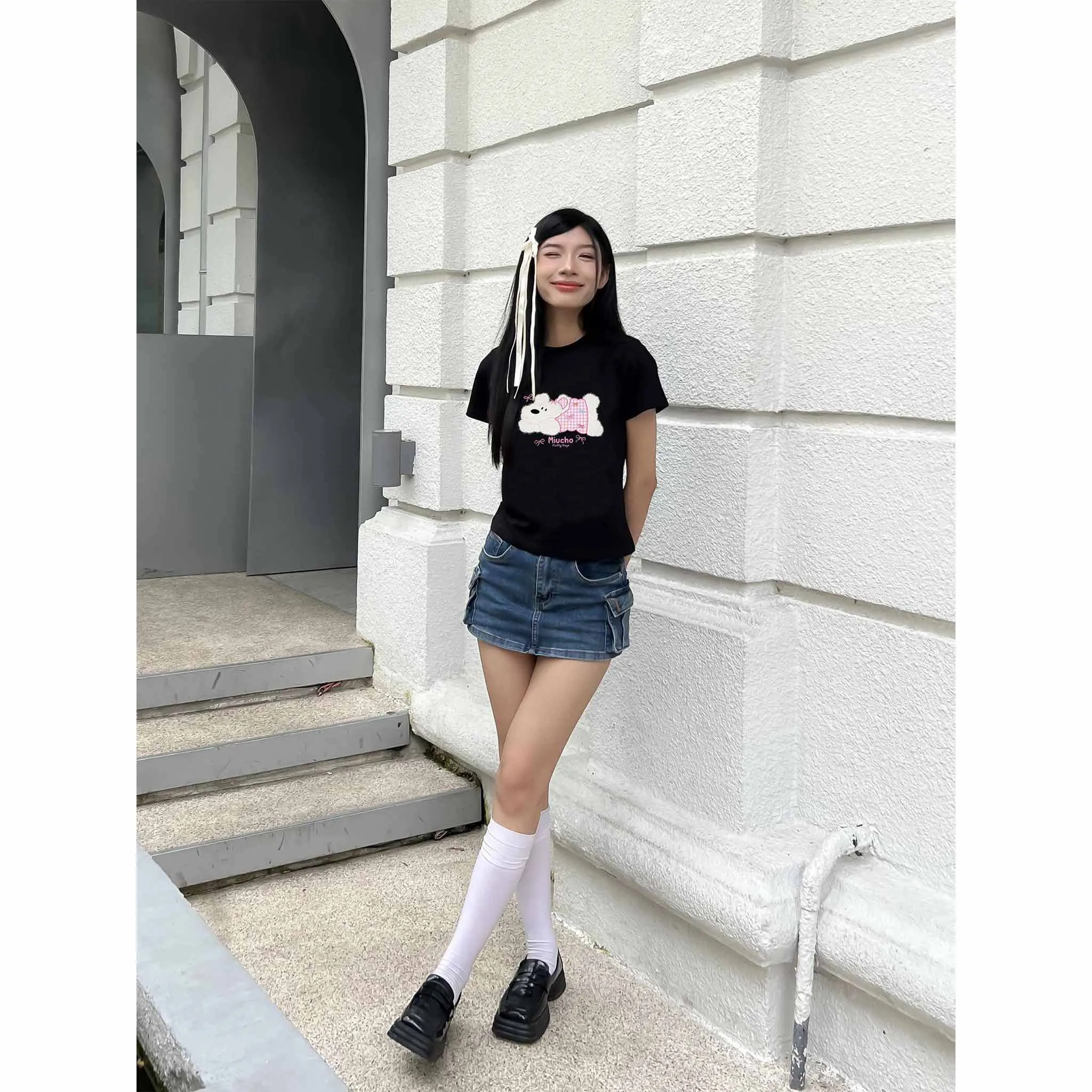 Áo baby tee nữ dễ thương in mix 2519 Miucho vải cotton co giãn thoáng mát cổ tròn tay ngắn_thumbnail_4