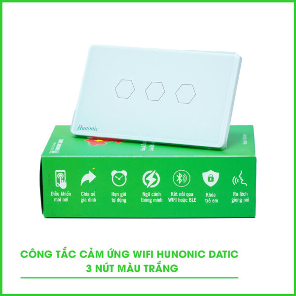 Công tắc cảm ứng WiFi Hunonic Datic 3 Nút, màu Trắng