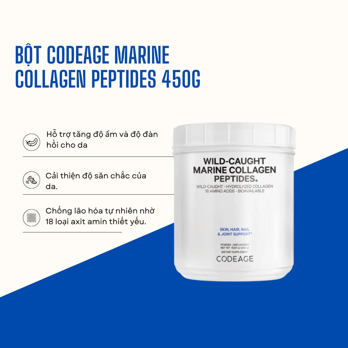 Bột CodeAge Marine Collagen Peptides 450g - Hỗ trợ tăng độ ẩm đàn hồi và Tăng đàn hồi da_thumbnail_1