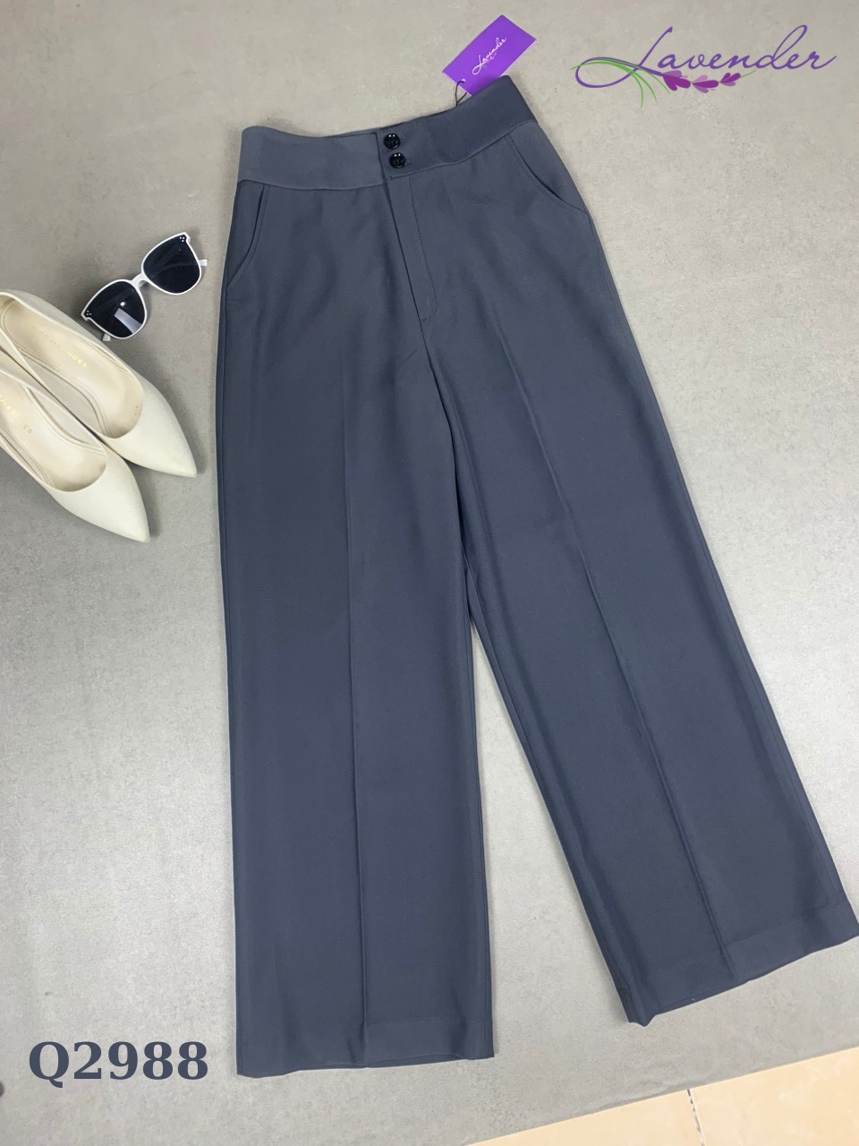 Quần âu nữ ghi xám Thời trang Lavender ống xuông 2 cúc khóa trước Q2988