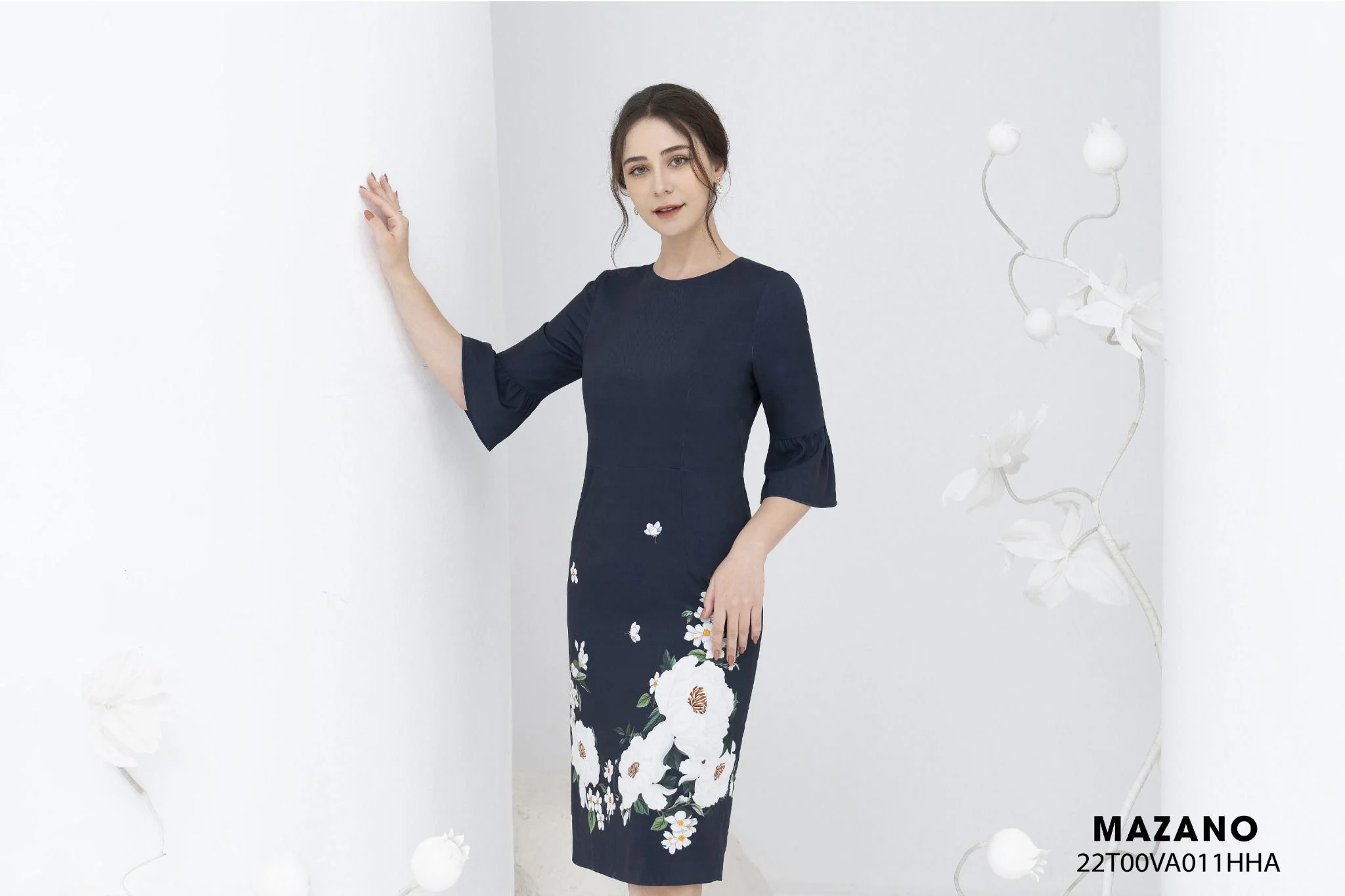 Đầm xanh suông tay loe họa tiết_thumbnail_3