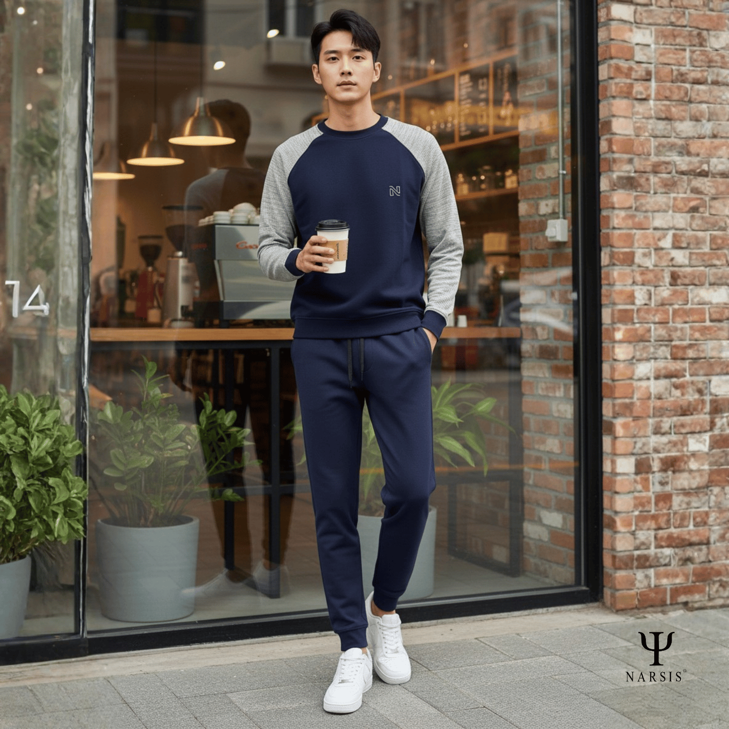 Bộ Thu Đông Nam Cotton Nỉ NARSIS Cao Cấp E25013, Bộ Đồ Nam Dài Tay Giữ Ấm, Form Thể Thao Trẻ Trung