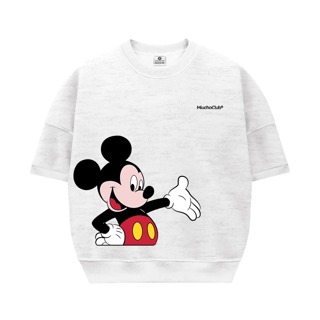 Áo sweater boxy nữ tay ngắn hình chuột mickey 2600 Miucho vải nỉ 2 da thoáng mát tay ngắn cổ tròn in mix_thumbnail_0