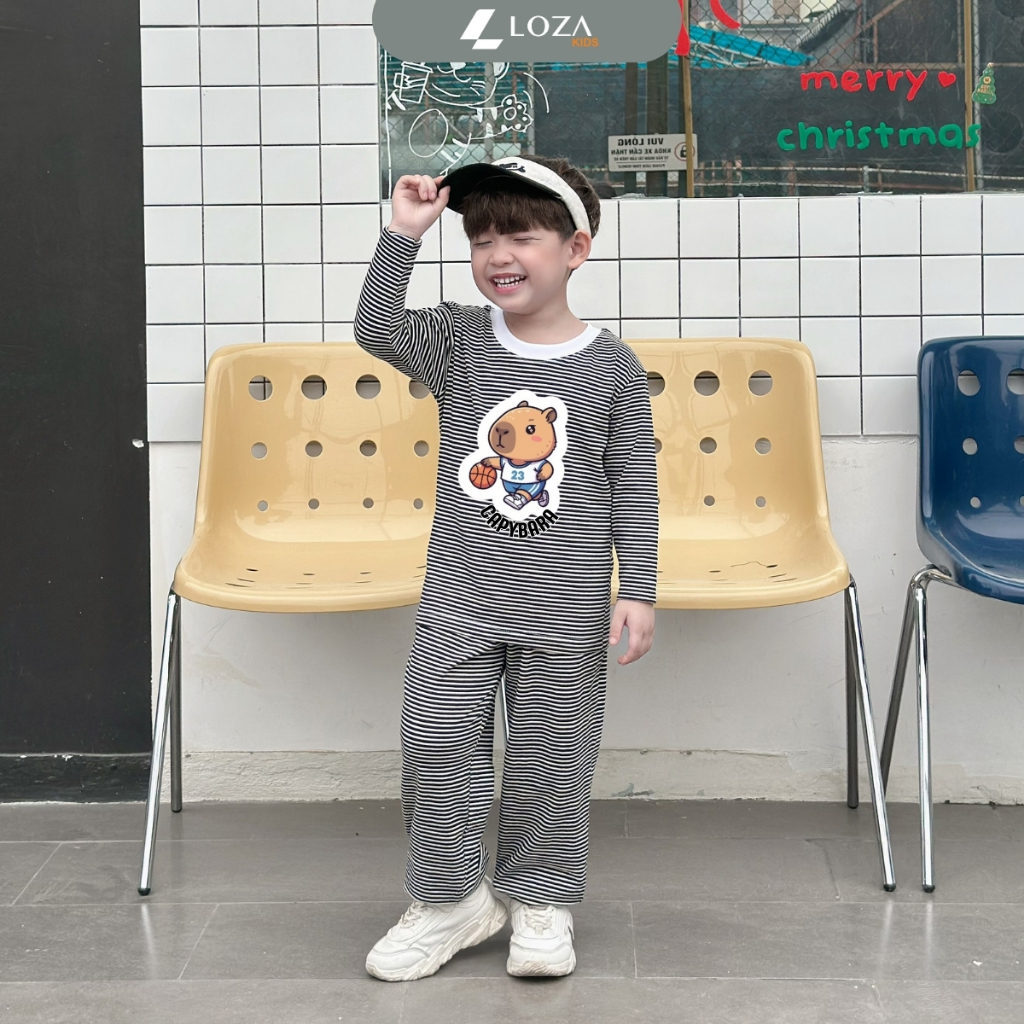 Bộ Thu - Đông kẻ bé trai in hình Capybara - Loza Kids TK552