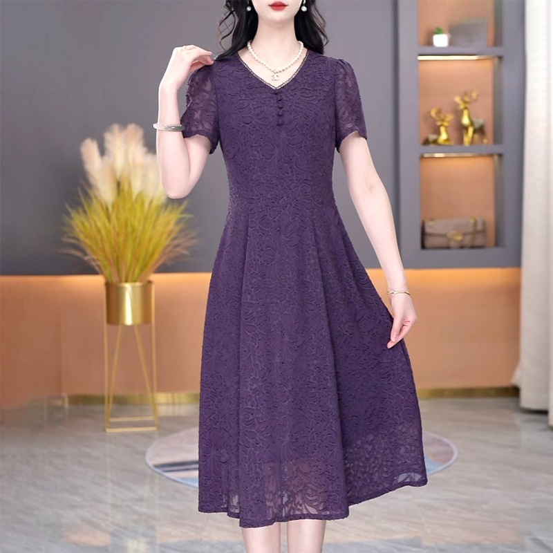 17273-Đầm suông ren tím  cổ V cách điệu ( ren , lót)_thumbnail_0