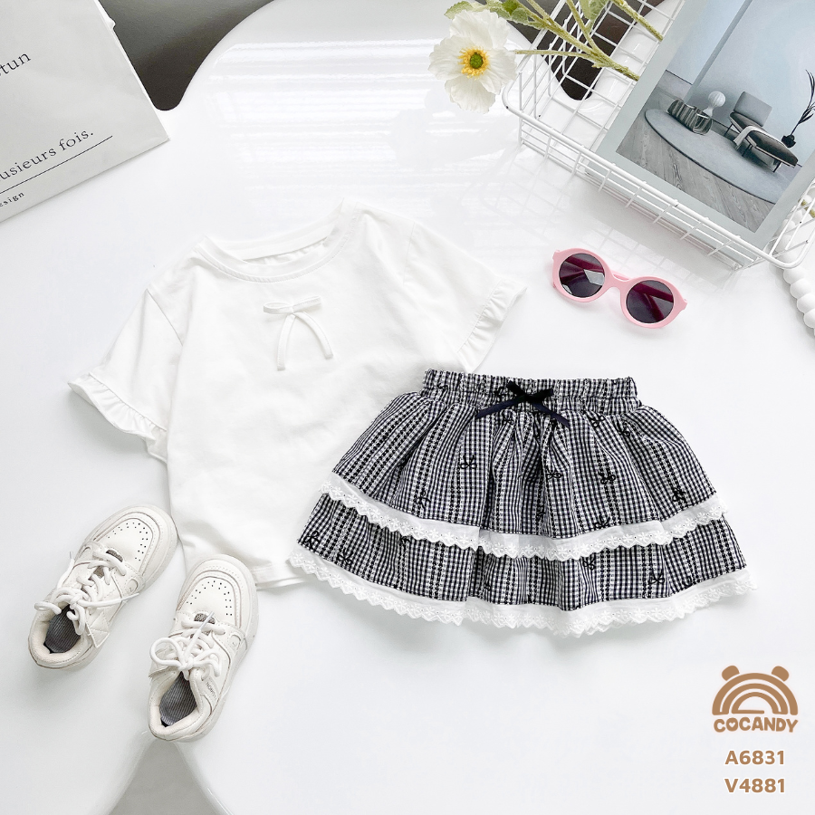 Chân váy cộc caro ĐEN phối nơ viền ren_thumbnail_0