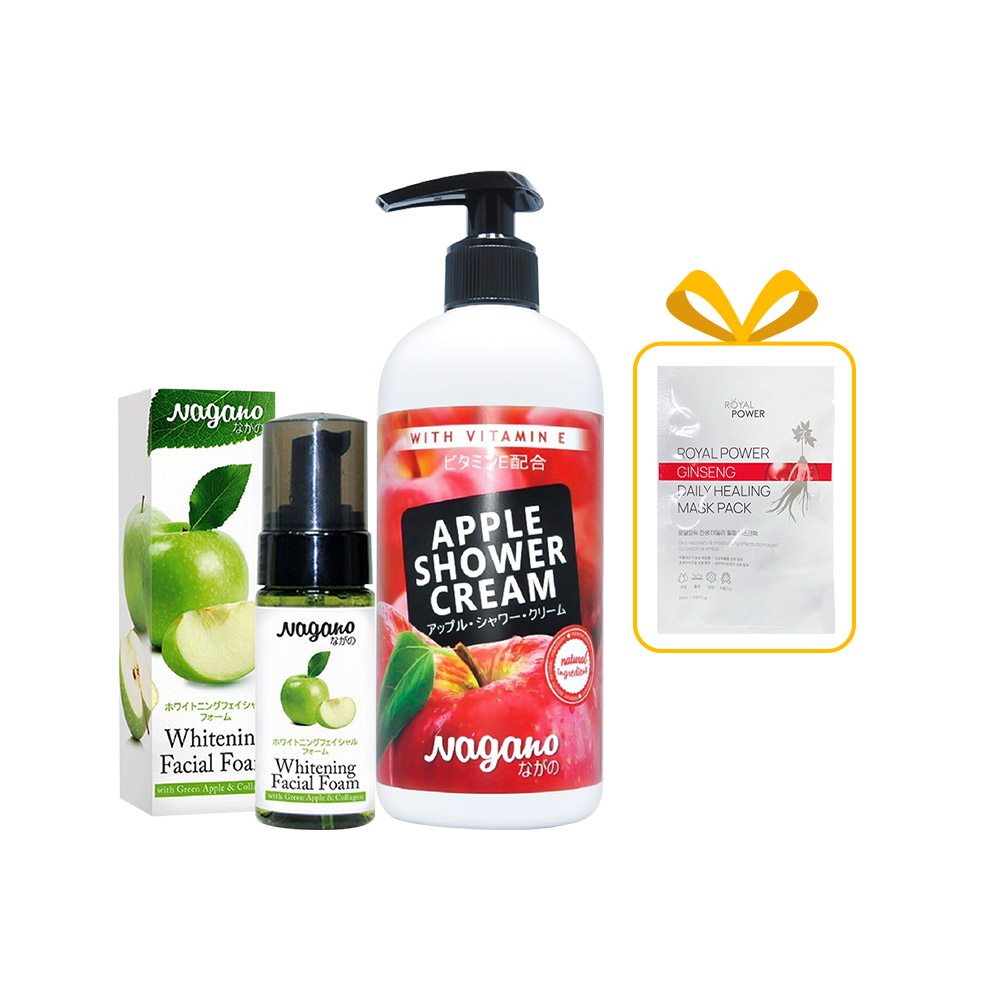 Combo kem bọt rửa mặt và sữa tắm Vitamin E hương táo Nagano_thumbnail_0