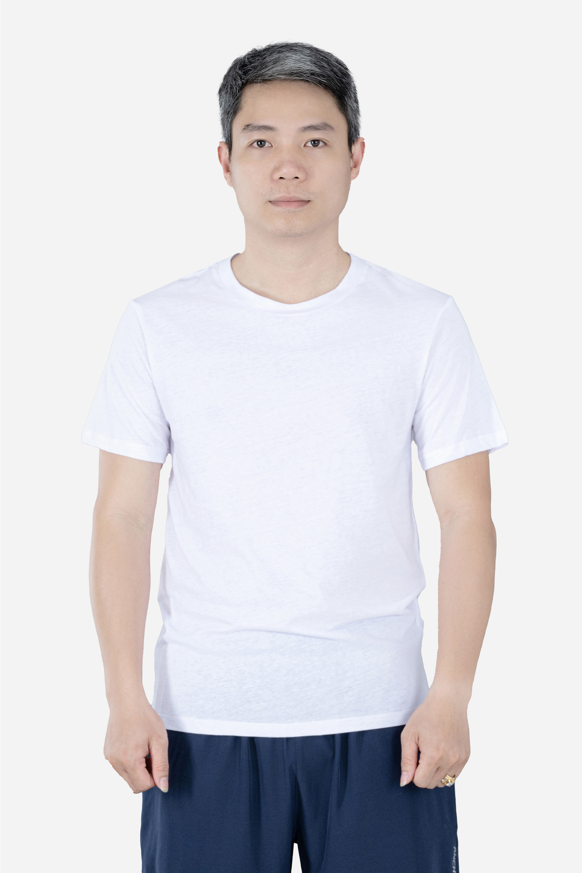 Áo Phông Cổ Tròn Nam Trung Niên ANCHI Chất Liệu Cotton Co Giãn Màu Trắng