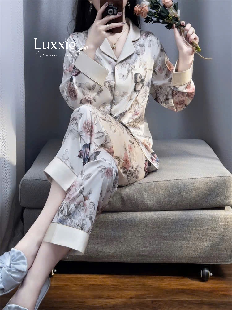 N105 Pijama lụa họa tiết hoa bướm
