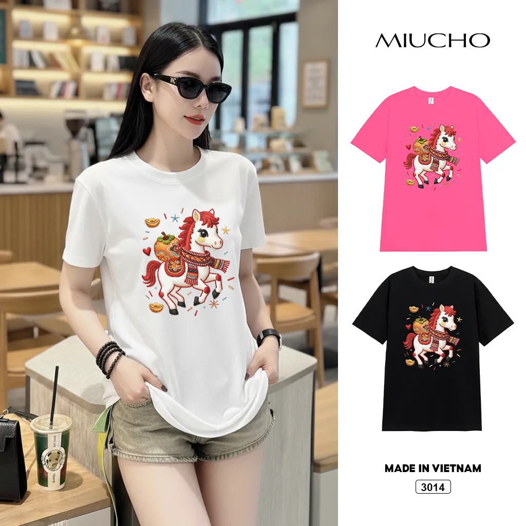 Áo thun Tết Bính Ngọ form vừa nữ Miucho Chic vải cotton co giãn 4 chiều thoáng mát 3014