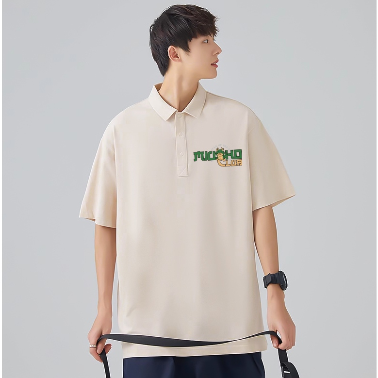 Áo polo form rộng nam basic nhiều màu PLD822 Miucho Man tay ngắn vải cotton Cổ trụ in typography_thumbnail_2