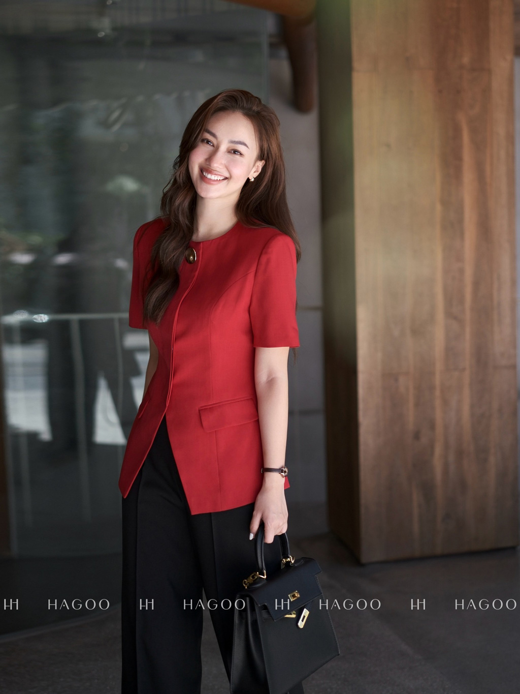 Áo ký giả cổ tròn cúc đồng HAGOO