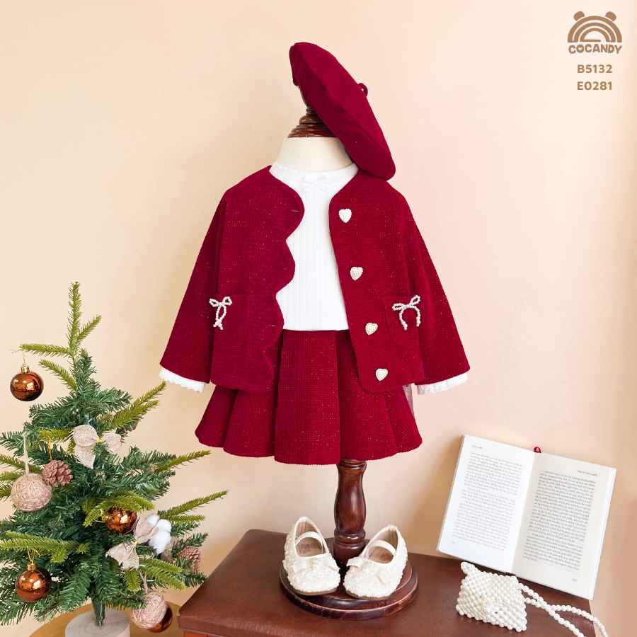 Bộ dài nhung ĐỎ nẹp thân sóng