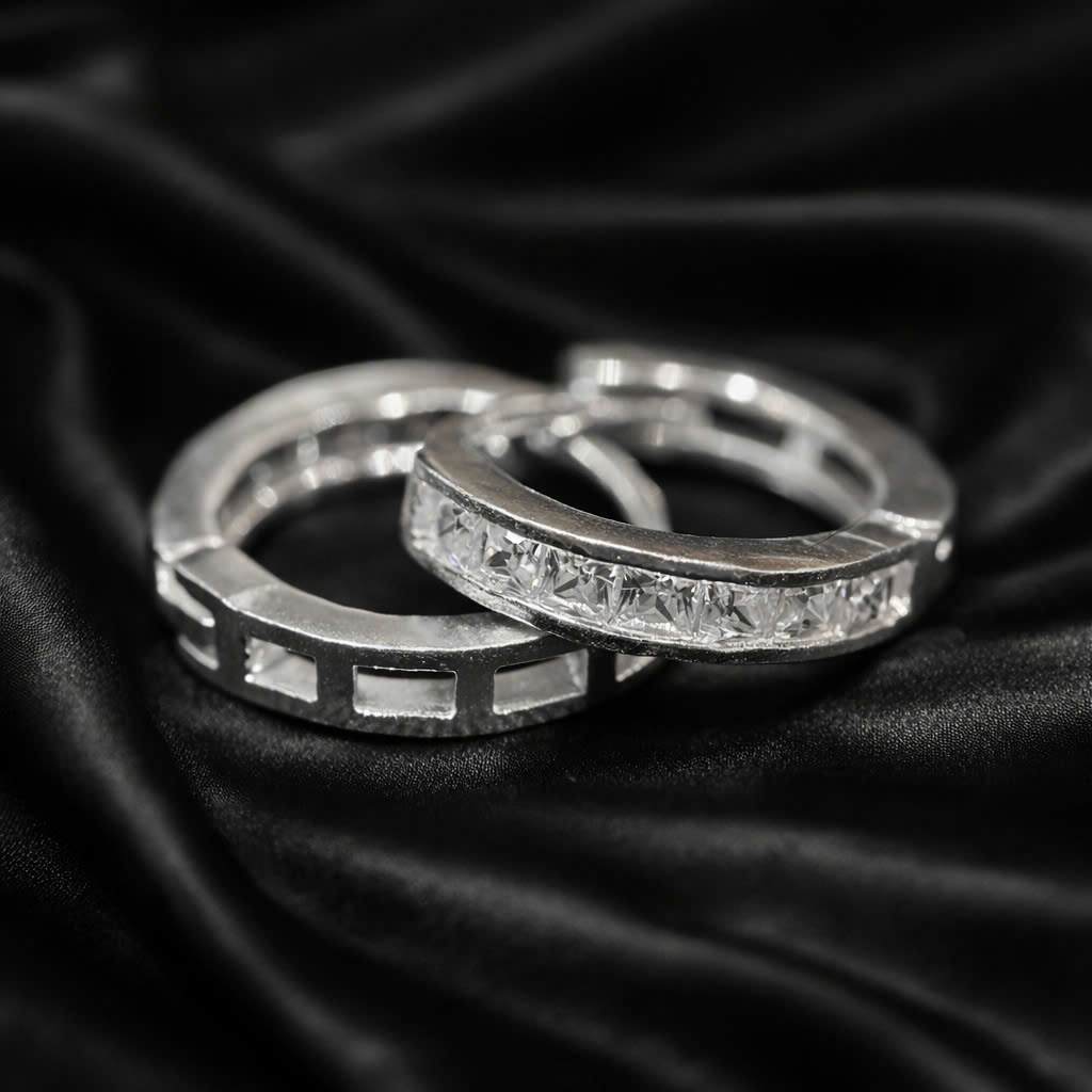 Khuyên vòng bạc xi kim nửa vòng đá khối 10mm