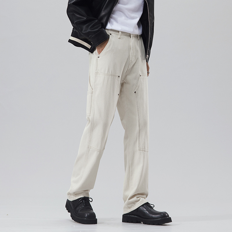 Quần jean trắng cổ điển của Mỹ dành cho nam giới vào mùa thu quần bảo hộ lao động mới dành cho nam giới vào mùa thu quần ống rộng thẳng nam_thumbnail_3
