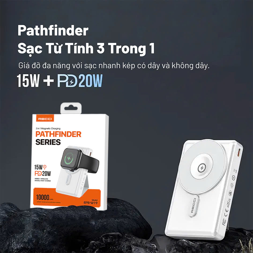 Sạc dự phòng Recci Trắng - RPB-W19-WHITE
