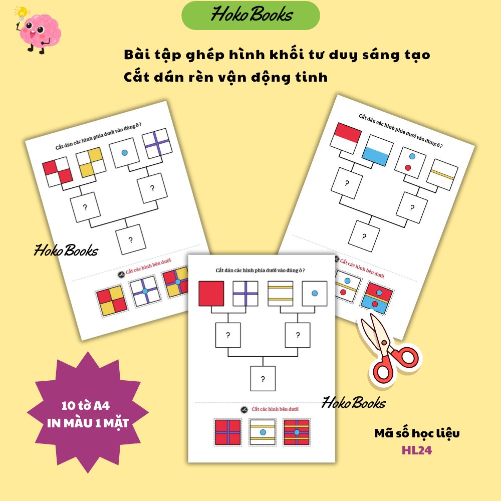 HL24 Hokobook Học liệu Ghép hình khối cắt dán