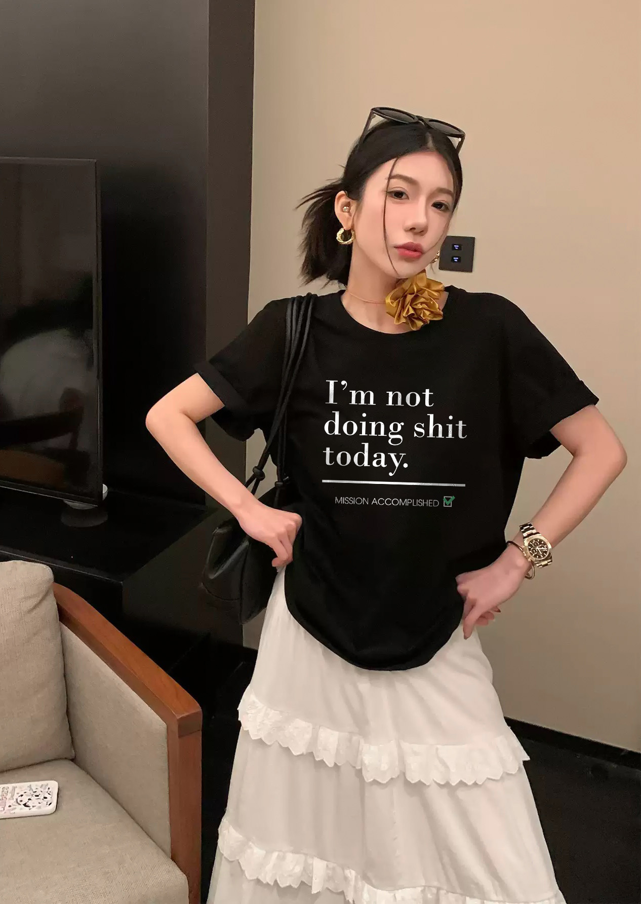 Áo thun nữ form vừa regular tôn dáng ARD1503 Miucho Chic vải cotton co giản cổ tròn in typography_thumbnail_9