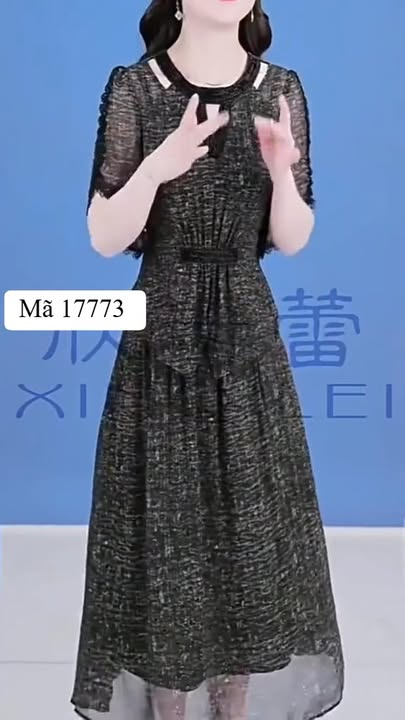 17773-Set áo tay tiên cổ yếm kèm chân váy voan xòe ( voan, lót)