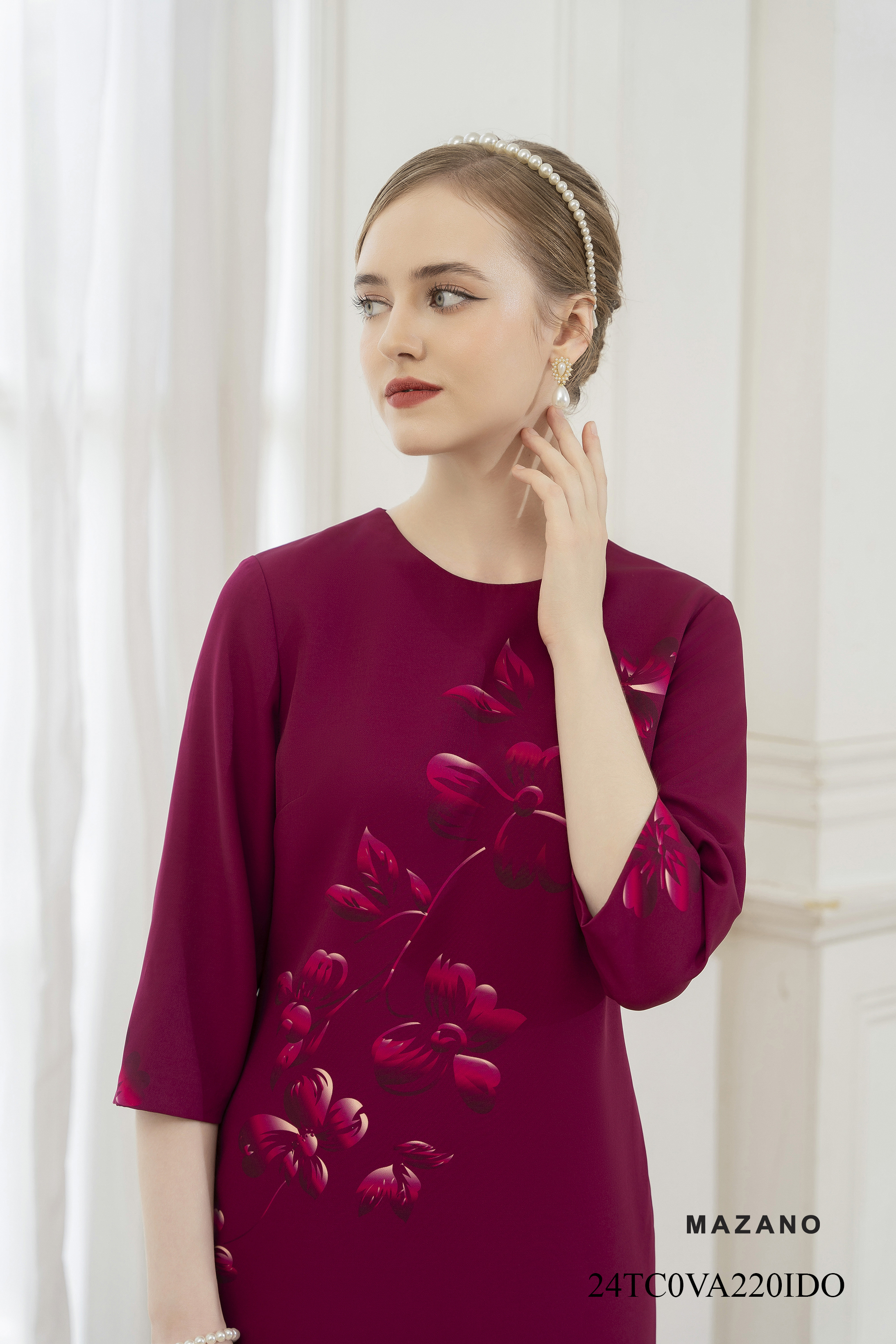 Váy Đầm suông Vải Thô  in hoa bố cục Cổ tròn Dài tới bắp chân-VA220IDO_thumbnail_3