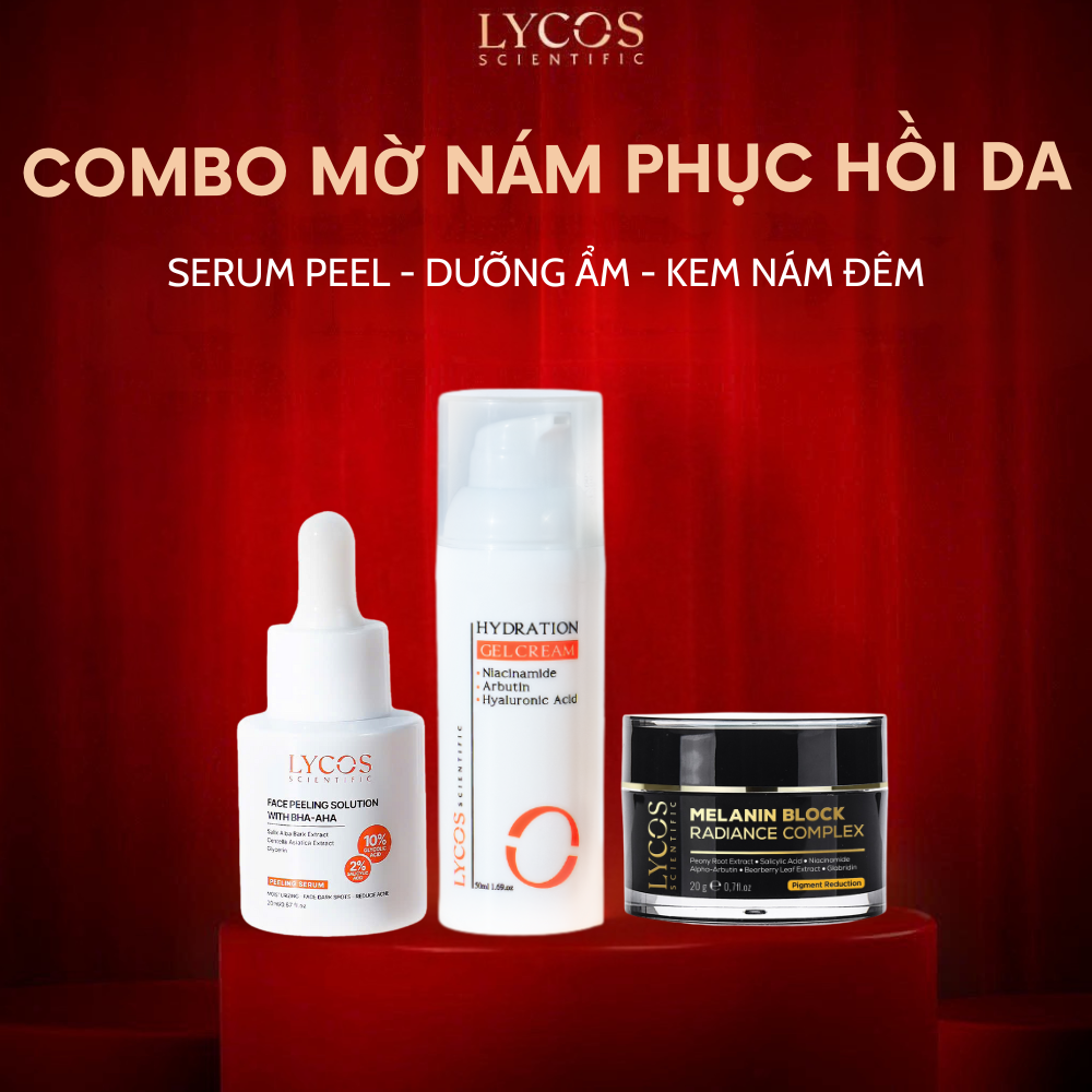 Combo Mờ Nám Phục Hồi Da 3 Bước Lycos – Peel Da, Kem Nám Đêm, Gel Dưỡng Ẩm – Giảm Thâm, Đều Màu, Dưỡng Da Khỏe