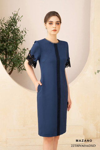 Đầm dự tiệc suông vừa phối ren đính đá ở tay_thumbnail_3