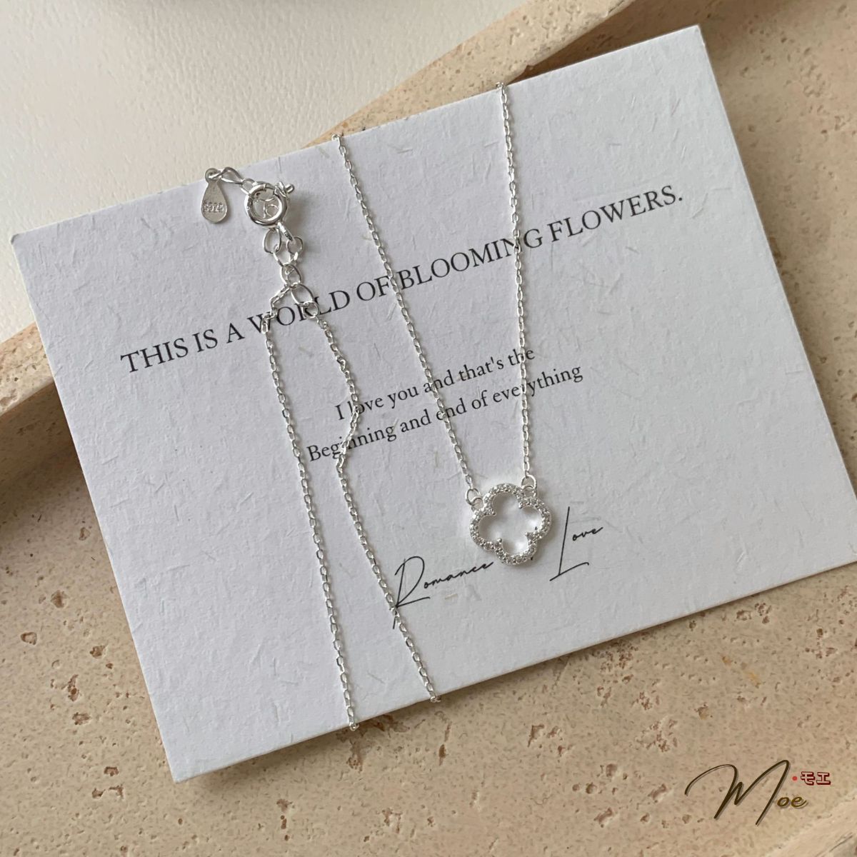 D288 - Dây chuyền cỏ 4 lá rỗng viền đá