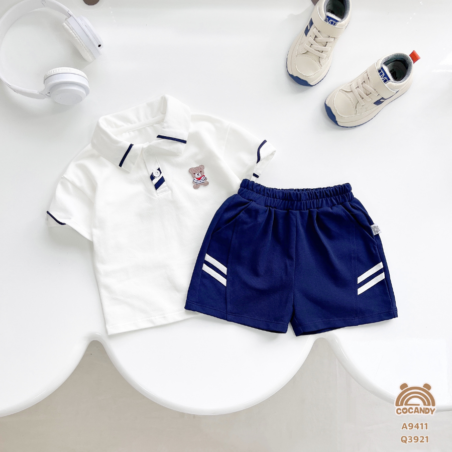 Quần cộc XANH THAN cá sấu 2 vạch trắng