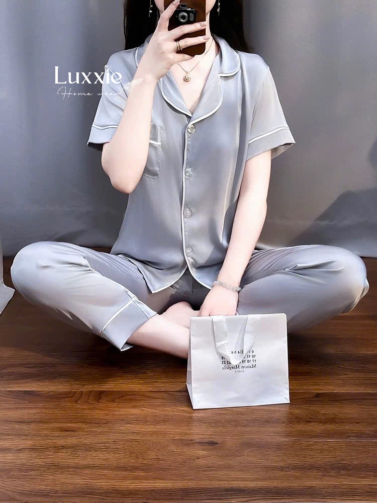 N114B Pijama lụa trơn bo viền chỉ cộc tay_thumbnail_4