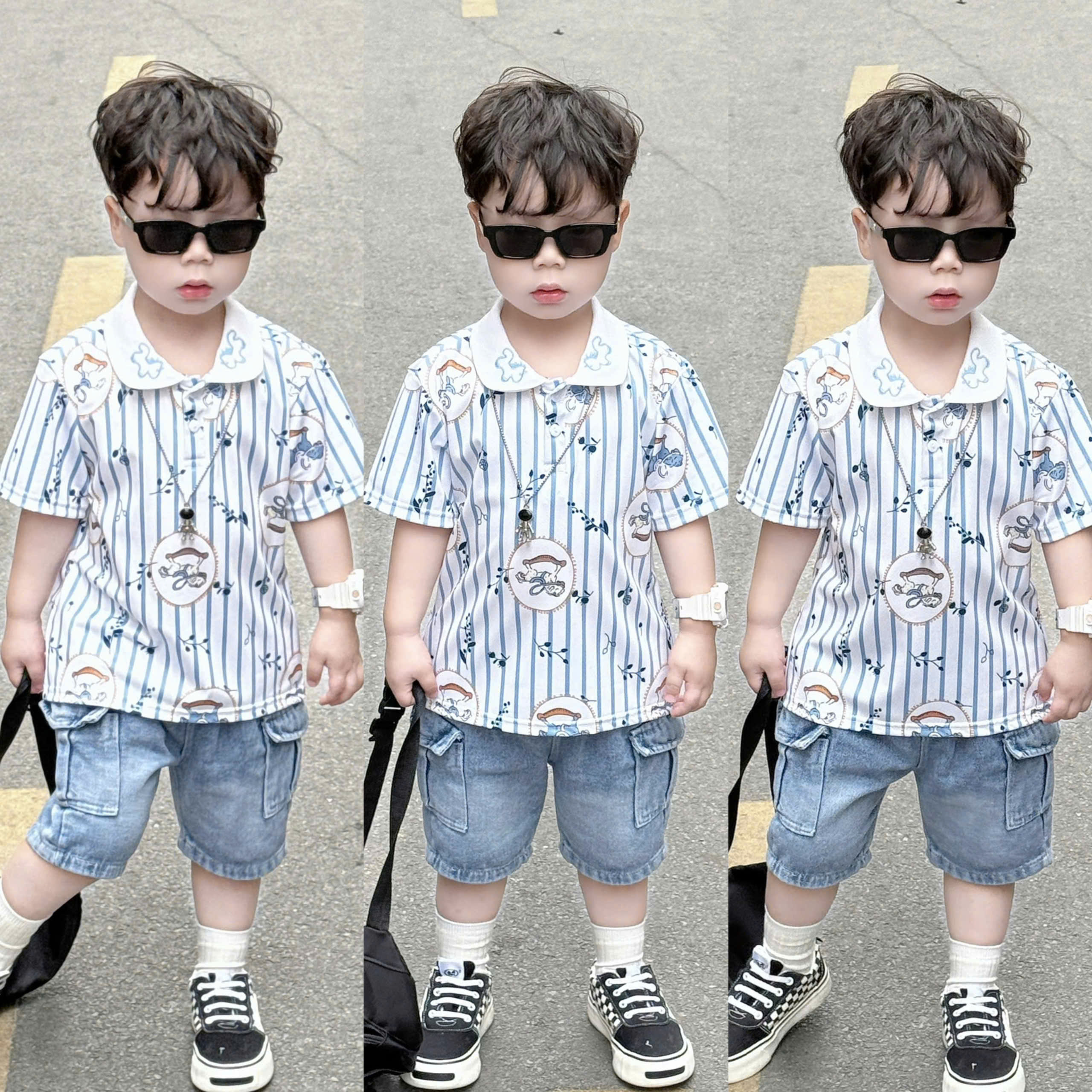 B80 BỘ POLO NGỰA VÒNG TRÒN SỌC XANH- A116.871