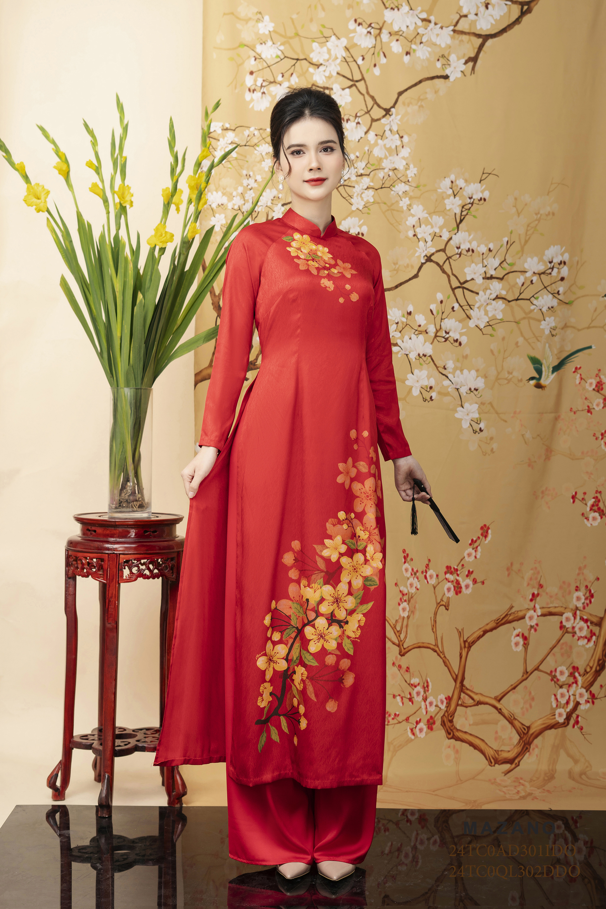 Quần  áo dài suông Cạp cao Vải Lụa Dài qua mắt cá chân-đi kèm mã áo mã AD301IDO_thumbnail_3